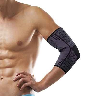 FITTOO Mangas de Compresión del Codo Transpirable Codera Ajustable Manga de Apoyo del Codo para Tenis Golf Levantamiento de Pesas Gimnasio Tendinitis Unisex (L)