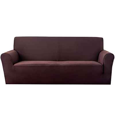 Fongmore Funda de sofá antideslizante suave con cubierta completa de alta elasticidad para sofá, funda protectora universal para sofá con 1 funda de almohada (marrón café, 2 plazas)