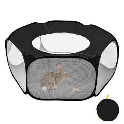 Furpaw Jaulas para Animales Pequeños, Portátil Jaula Hamster Transpirable Transparente Jaula Cobaya en Negro Plegable