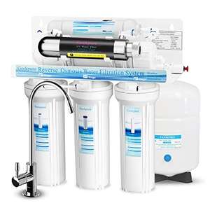 Geekpure Sistema de filtro de agua potable de ósmosis inversa de 6 etapas con filtro UV-75GPD