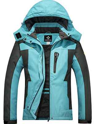 GEMYSE Chaqueta de Esquí Impermeable de Montaña para Mujer Abrigo de Invierno de Lana Antiviento con Capucha (Gris Azul Claro,S)