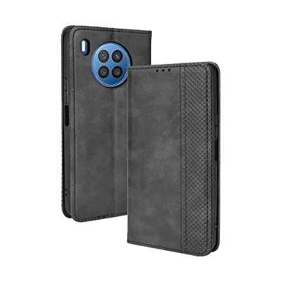 GOGME Leather Folio Funda para Huawei Nova 8i / Honor 50 Lite, PU + TPU Flip Carcasa de Cuero Libro Protector con Magnético y Ranuras para Tarjetas y Plegable de Soporte, Negro