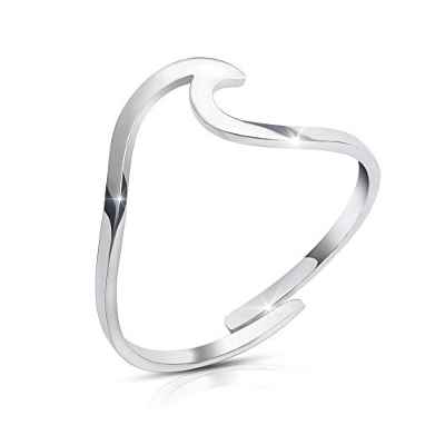 GOOD.designs ® Anillo de ondas para las damas I Anillo de ondas ajustable I Anillo de wave para los dedos (Plata)