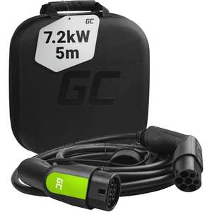 Green Cell GC Tipo 2 Cable de Carga EV Vehículo Eléctrico PHEV | 7.2kW | 32A | 5 Metros | Tipo 2 a Tipo 2 | Monofásico | Compatible con 500e