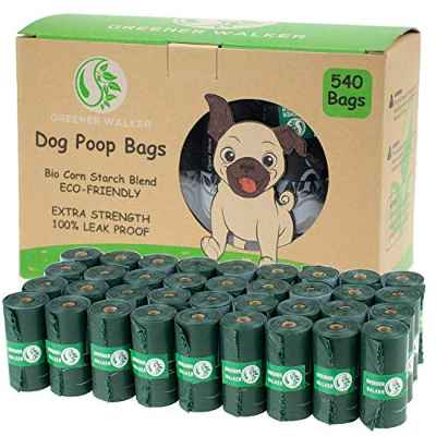 Greener Walker Bolsas para Excrementos de Perro,540 Unidades,Extra Grueso,Fuerte y 100% a Prueba de Fugas Biodegradable Bolsas para Caca de Perro(Verde Oscuro)