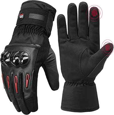 Guantes de Invierno para Moto, Impermeables Guantes Moto para Hombre y Mujer, con Pantalla ttáctil, Guantes de Moto de Invierno, para Motocicleta, Esquí, Ciclismo, Al Aire Libre (Negro,L)