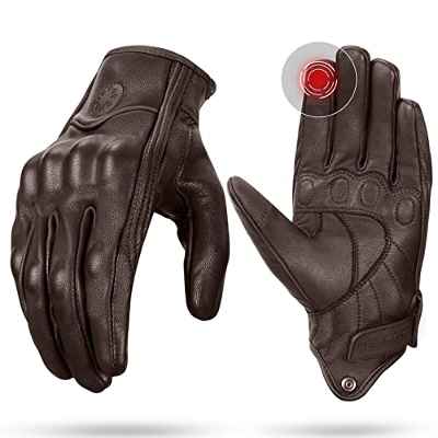 Guantes Moto de Piel, Guantes de Cuero con Protectores de Tobillo,Pantalla Táctil, Guantes de Moto Verano para Hombre Mujeres, Guantes de Carreras para Motociclismo Ciclismo Motocross