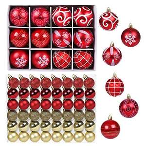 GWHOLE 60 Piezas Kit de Bolas de Navidad Adornos Colgantes para Árbol Navidad Bola Dorado Rojo Decorado Adornos Bolas Colgantes de Estilos