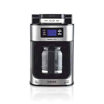 HAEGER Drip - Cafetera de Goteo automática con Molinillo, 1050W, Capacidad: 1,2L - Plato calentado para Mantener Caliente, Capacidad de Molino: 60g, Pantalla LCD, Temporizador de 24 Horas