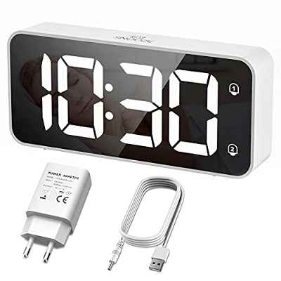 HERMIC Reloj Despertador Digital, LED Despertador con Cable USB (Blanco)