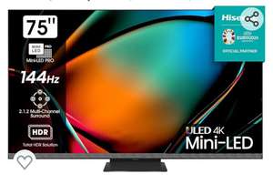 Hisense 75U8KQ Mini-LED VIDAA Smart TV, 75 Pulgadas Televisor, Quantum Dot Colour, 2.1.2 Sonido multicanal, 144Hz, Dolby Vision IQ & Atmos