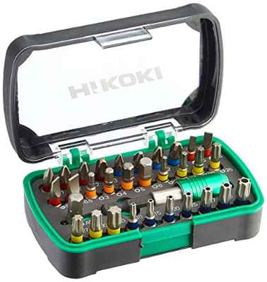 Hitachi tools 750363 Hitachi-750363-Set Puntas de atornillar Phillips, Pozidrive, Torx, inviolables, hexagonales y Planas + portapuntas + Adaptador, 0 V, Verde, 0, Set de 32 Piezas