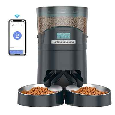 HoneyGuaridan 4.5L Comederos automáticos para Gato/Perro, 2.4GHz WiFi Control Remoto de la aplicación, Dispensador Comida Gatos, con Temporizador, grabadora de Voz 10S, 1-6 Comidas por día (Azul)
