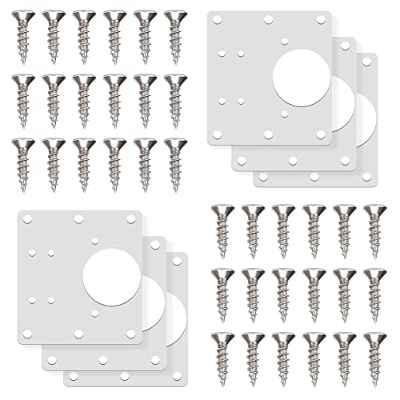 icyant Kit de placa de reparación de bisagras, accesorio de reparación de placa de acero inoxidable con orificio y tornillos, kit de placa de reparación de bisagra de puerta de armario (6 piezas)
