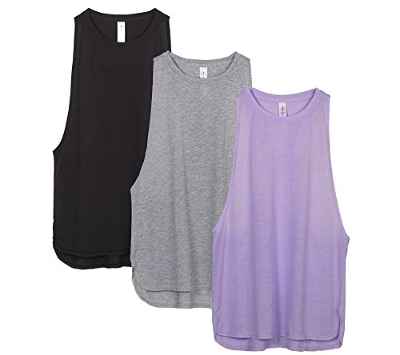 icyzone Sueltas y Ocio Camiseta de Fitness Deportiva de Tirantes para Mujer, Pack de 3 (M, Negro/Gris/Lavanda)