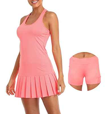 icyzone Vestido de Tenis para Mujer con Pantalones Cortos Racerback para Deporte, Golf (S, Rosa Intenso)