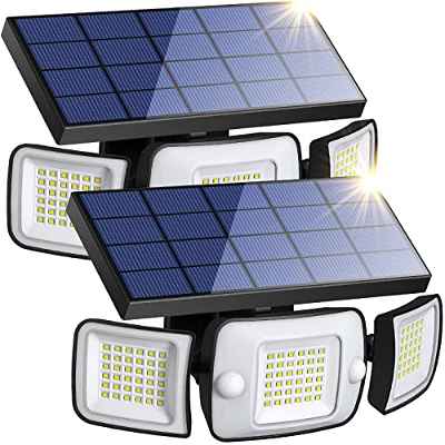 intelamp Foco Solar Exterior 6000mAh Batería Luz Solar Exterior 1200LM Focos Led Exterior Foco Solar Exterior con Sensor de Movimiento Lampara Solar exterior Jardín y Garaje(2 paquetes)