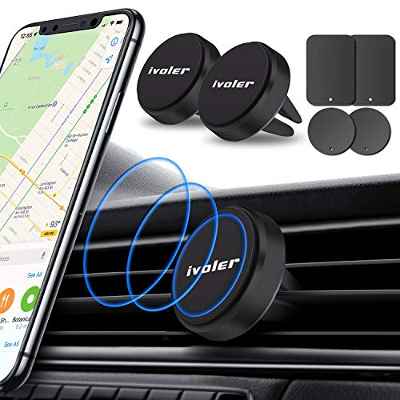 ivoler 2 pack Soporte Móvil Coche Soporte Magnético para Rejilla del Aire,360°Rotación Iman Móvil Coche para iPhone 7/6s/6/5,Samsung Note8/S8,Xiaomi,BQ,LG y Dispositivo GPS,Negro