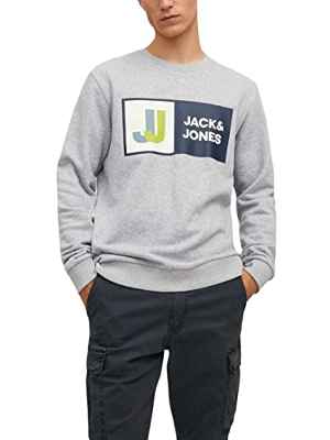 Jack & Jones Jcologan-Sudadera de Cuello Redondo, Gris Claro/Gris Claro, L para Hombre