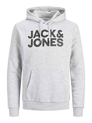 Jack & Jones Jjecorp Logo Sweat Hood Noos Hombre, Gris (Light Grey Melange/Large Print)