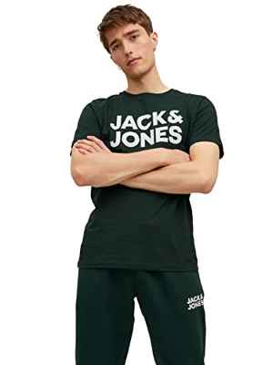 Jack & Jones Jjecorp Logo tee SS O-Neck Noos Camiseta, Pine Grove Fit Slim Large Print White, M para Hombre