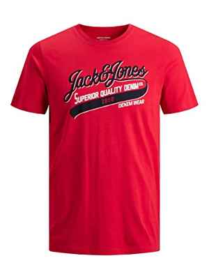 Jack & Jones Jjelogo Ss22 Sn-Camiseta de Manga Corta con Cuello Redondo, Color Rojo, L para Hombre