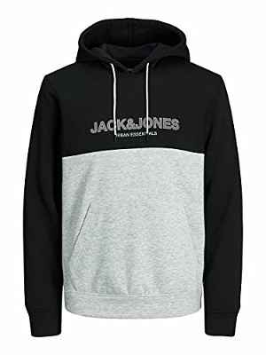 Jack & Jones Jjeurban Blocking Sweat Hood Noos Sudadera con Capucha, Negro/Detalles: impresión de puños Blancos, Corte Normal, XXL para Hombre