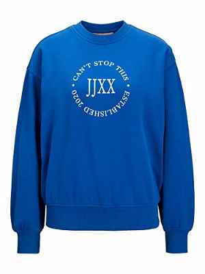Jack & Jones Jjxx Jxbeatrice LS Loose Vint Sweat Noos Sudadera, Blue Iolite/Detail:Bright White Print Cali 7, L para Mujer