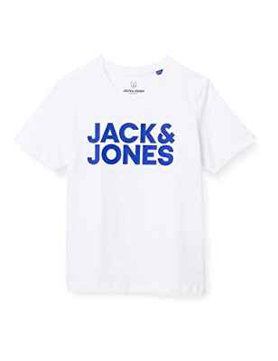 Jack & Jones Junior Jjecorp-Camiseta de Manga Corta con Logotipo, White/Fit:jr/Large Print, 152 cm para Niños