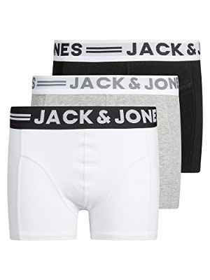 Jack & Jones Sense Trunks 3-Pack Noos Jr Pantalones Cortos, Gris (Light Grey Melange Black/White), 152 (Pack de 3) para Niños