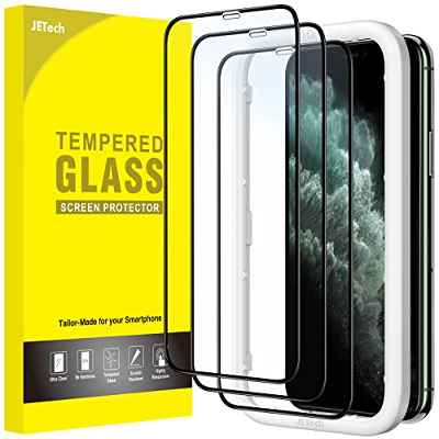JETech Protector de Pantalla Cobertura Completo para iPhone 11 Pro/iPhone X/iPhone XS 5,8 Pulgadas, Borde Negro Cristal Vidrio Templado, con Marco de Instalación Fácil, HD Transparente, 3 Unidades