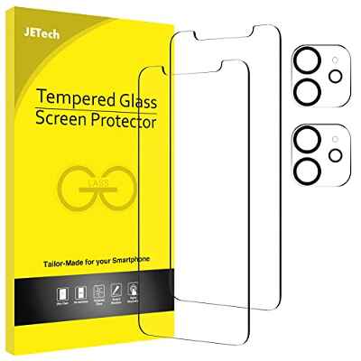 JETech Protector de Pantalla y Protector de Lente de Cámara Compatible con iPhone 12 de 6,1 Pulgadas (No para iPhone 12 Pro), Cristal Vidrio Templado, 2 Paquetes Cada Uno