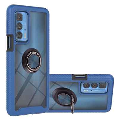 JIAFEI Funda para Motorola Edge 20 Pro Antigolpes Dura Carcasa Transparente PC/TPU Silicona Protección con 360 Grados Anillo iman Soporte, Azul