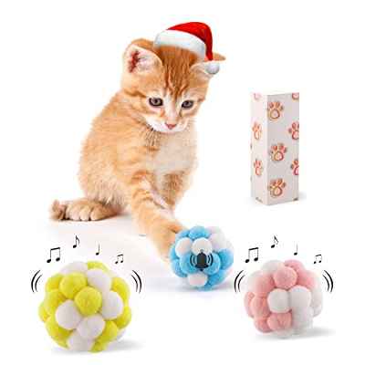 Jiuhuazi Bolas de Juguete de Gato con Sonidos, 3 Coloridos Pelotas Suaves de Juego Interactivo para Gatito, Juguete Masticar para Ejercicio Animal Doméstico Gato y Cachorro