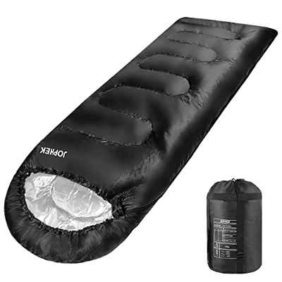 JOPHEK Saco de Dormir, Saco de Dormir de Camping de 1,3 kg Tamaño de Paquete Pequeño - Apto para 5 °C -25 °C (Negro)