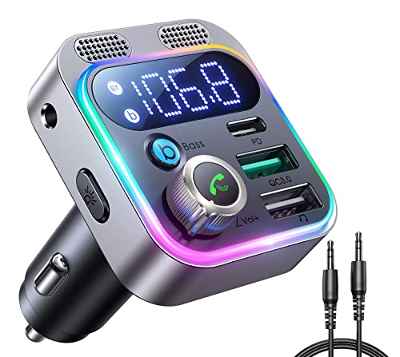 JOYROOM Transmisor FM Bluetooth Coche Manos Libres Coche Adaptador Carga Rápida 48W QC3.0 y PD3.0, Deep Bass Sonido Hi-Fi Reproductor MP3 Mechero Coche con Cable Aux Soporte Unidad Flash USB