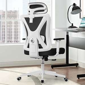 KERDOM Silla de Oficina Ergonomica con Reposacabezas Ajustable y Soporte Lumbar, Reposabrazos, Malla Transpirable, Ruedas Giratorias 360°