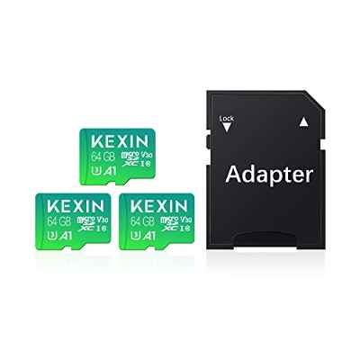 KEXIN 64GB Memoria Micro SD Tarjeta U3 Clase 10 Mini USB Micro SDXC V30 Tarjeta 64GB con Adaptador para PC, Tableta,Drone,Cámara Deportiva y Smartphone,3 Unidades