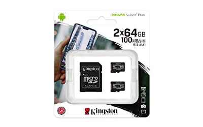 Kingston Canvas Select Plus Tarjeta microSD, SDCS2/64GB-2P1A Class 10 (2X Tarjetas,SD con Adaptador SD)
