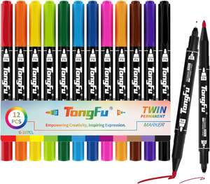 Kit de Rotuladores TongFu de 12 Colores para Lettering, Punta Doble, Escritura Fluida, Seguro, Secado Rápido, Ideal para Cómic...