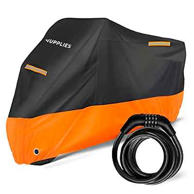 Kit Funda Moto Impermeable 210D con Candado Antirrobo Incluido, 245*105*125cm Funda para Moto Universal con Asa Reflectante Apta para Todo Tipo de Tamaños, Cubierta Moto Exterior Resistente
