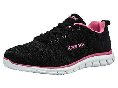 Knixmax Zapatillas Deportivas para Mujer y Hombre Transpirables Ligeras Cómodas Zapatos para Correr para Fitness Caminar Casual Deporte Sneakers Negro Rosa 38EU