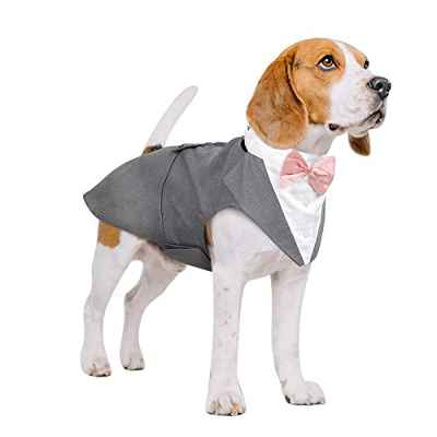 Kuoser Traje de Esmoquin y Bandana para Perro Abrigo Ropa Formal para Mascotas con Pajarita Desmontable Disfraz de Cachorro Camisa para Boda Fiesta de Cumpleaños de Halloween(XS-XXL)