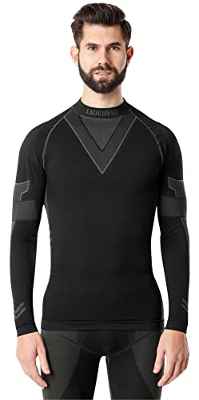 Ladeheid Camiseta Térmica Mangas Largas Ropa Interior Hombre LAGI001 (Negro/Khaki, M)