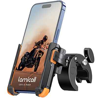 Lamicall Soporte Móvil Bicicleta 【1S Liberación】 360° Rotación, Soporte Móvil Moto Manillar para iPhone 14 Pro MAX Plus, 13/12/11 Pro MAX, Mini, XS, XR, Samsung, Xiaomi y 4.7-6.8” Smartphone, Naranja
