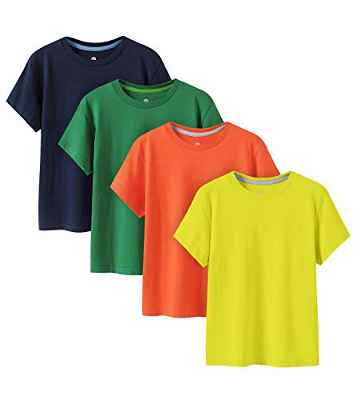 LAPASA Camiseta Niño & Niña (Pack de 4) Camisetas Manga Corta Blanca & Colores Unisex 100% Algodón K01 11-12 años Amarillo Limón + Naranja + Verde Oscuro + Azul Marino