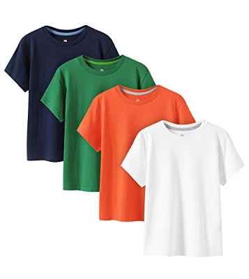 LAPASA Camiseta Niño & Niña (Pack de 4) Camisetas Manga Corta Blanca & Colores Unisex 100% Algodón K01 3-4 años Blanco + Naranja + Verde Oscuro + Azul Marino