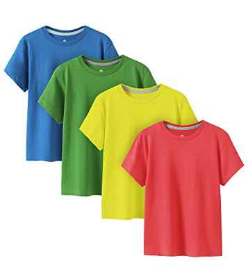 LAPASA Camiseta Niño & Niña (Pack de 4) Camisetas Manga Corta Blanca & Colores Unisex 100% Algodón K01 5-6 años Amarillo Limón + Naranja + Verde Oscuro + Azul Marino