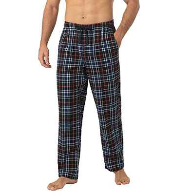 LAPASA Pantalon Pijama Hombre Algodon Franela Pajama Pant Dormir Largo Cuadro Bragueta con Boton Estar en Casa Suave Comodo Invierno M39 L M39: Cuadros en Azul Marino y Rojo