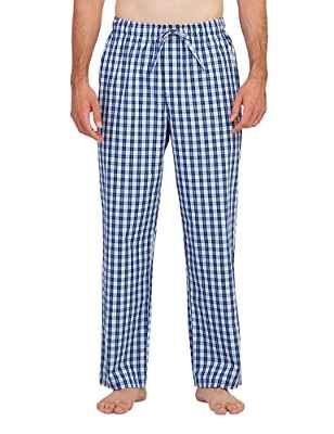 LAPASA Pantalon Pijama Hombre Algodon Ligero Pajama Pant Largo Dormir Cuadro Bragueta con Boton Estar en Casa Suave Comodo Invierno M38 L Azul y Cuadros Blancos
